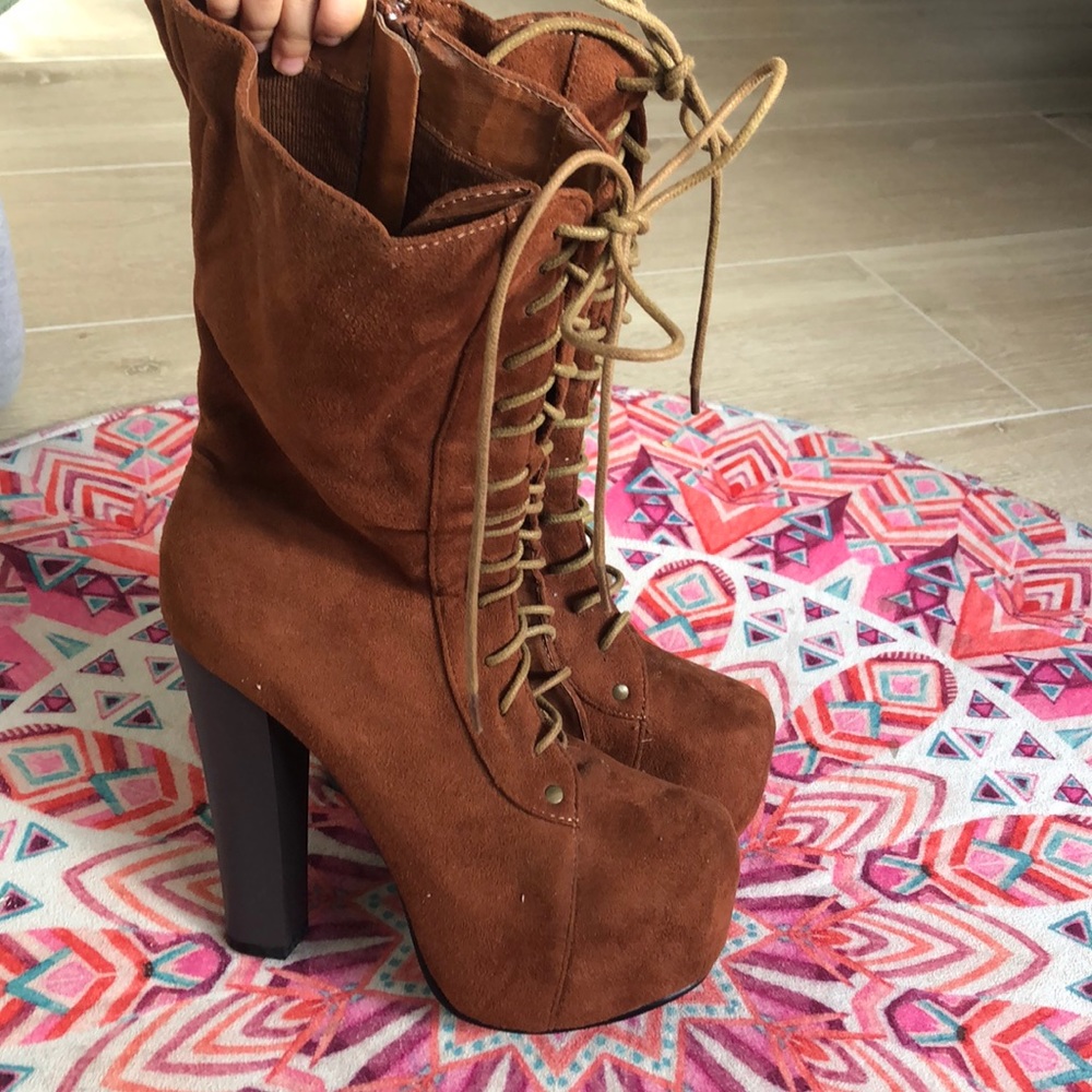 Camel/ Tan Color Faux Suede Tall Zipper Boots